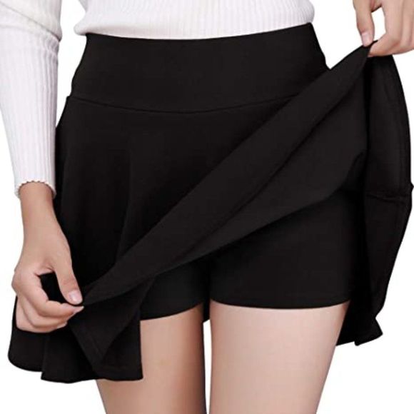 DJT FASHION Women's Casual Mini Flared Plain Pleated Skater Skirt with Shorts - Picture 1 of 6